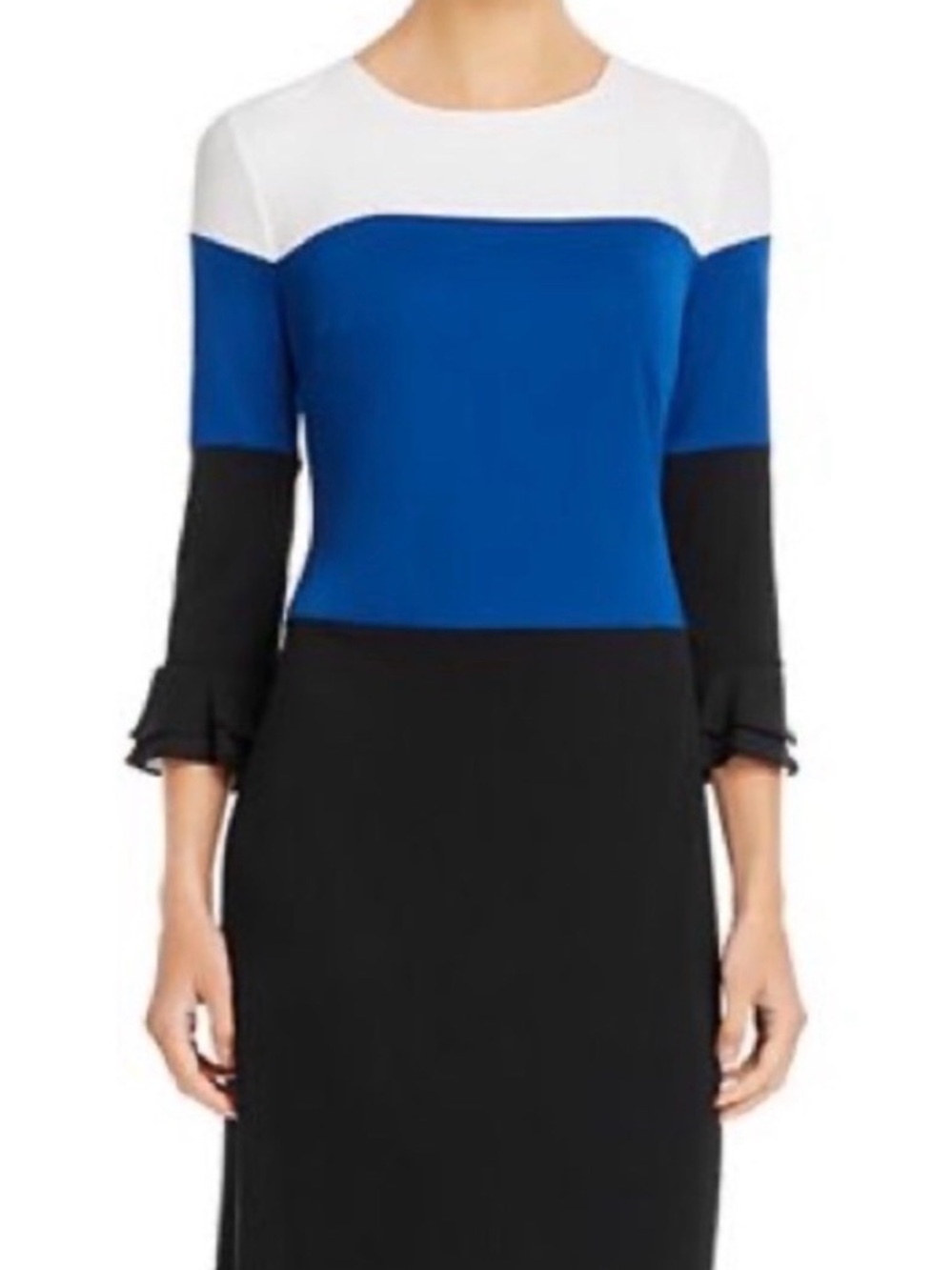 Karl Lagerfeld Blue, Black and White Colorblock Sheath Dress